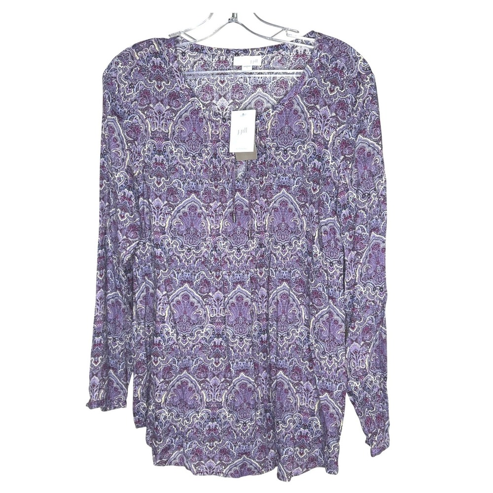 J. Jill SMALL NEW! Women Violet Paisley Pintuck Split Neck Tunic Top 069661